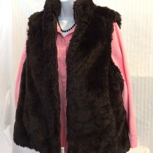 Womens Faux Fur Plush Vest Reversible Brown Sz L